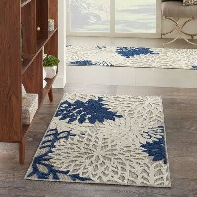 Rosario Floral Navy/Ivory/Taupe Indoor / Outdoor Area Rug Andover Mills Rug Size  Rectangle 28