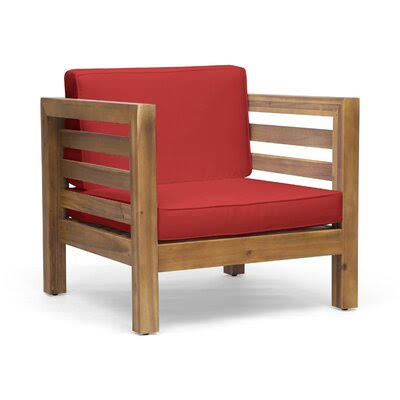 Breakwater Bay Dunn Outdoor Club Patio Chair with Cushions Frame Color: Teak, Cushion Color: Red