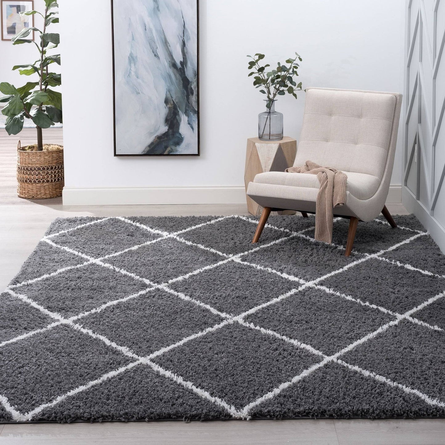 Alise Rugs Joy Shag Contemporary Diamond Area Rug - Gray - 311 x 53