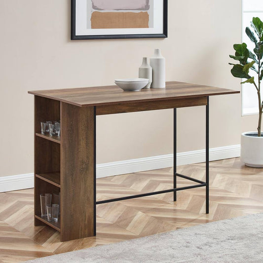 Welwick Designs 48 in. Reclaimed Barnwood Counter Height Drop Leaf Table with Storage