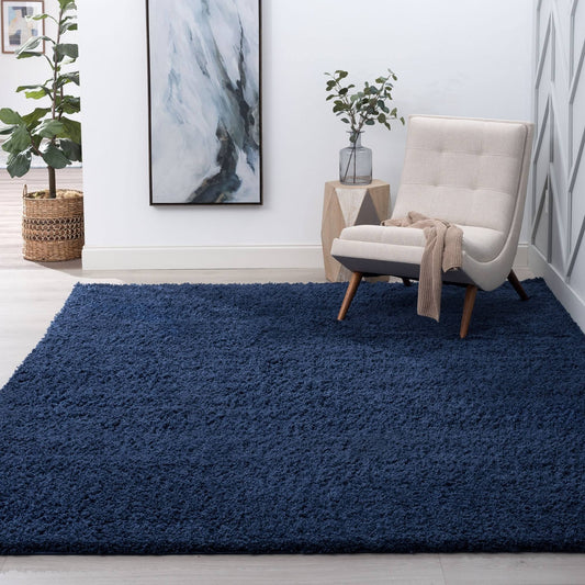 Alise Rugs Joy Shag Transitional Solid Area Rug - Navy - 53 x 73