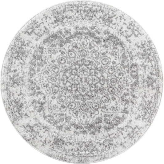 Unique Loom 3.25 White and Gray Traditional Round Area Throw Rug