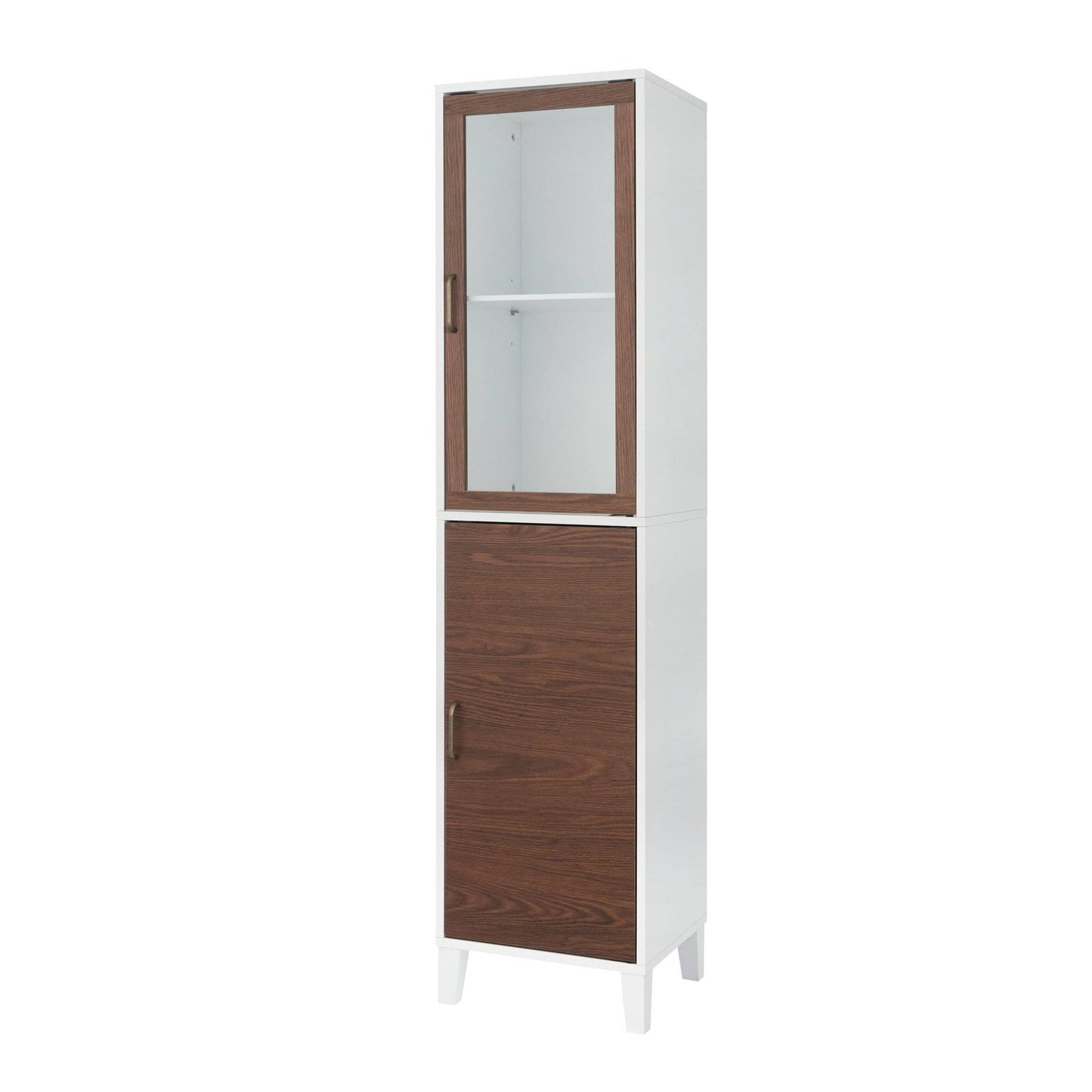 Elegant Home Fashions Tyler Modern Wooden Linen Tower Cabinet, Walnut and White - Brown - Colored