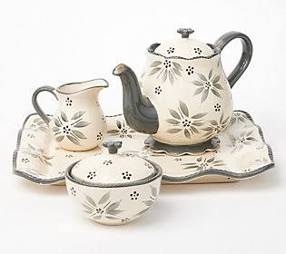 Temp-Tations Old World 4 Piece Tea Setwith Tray ,Grey