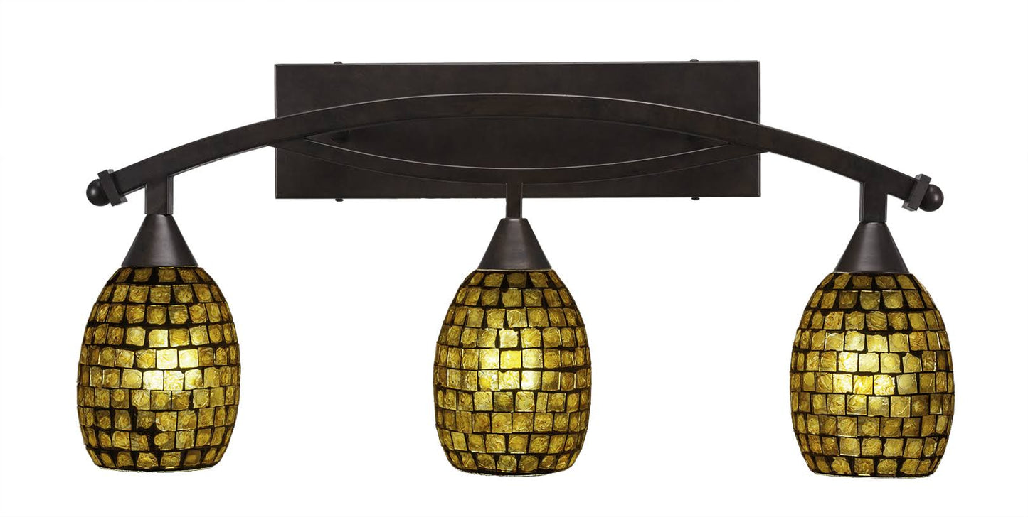 Toltec Lighting-173-BRZ-409-Bow - Three Light Bath Bar Bronze Finish with Copper Mosaic Glass