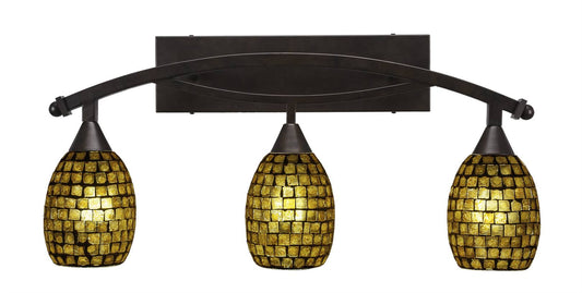 Toltec Lighting-173-BRZ-409-Bow - Three Light Bath Bar Bronze Finish with Copper Mosaic Glass