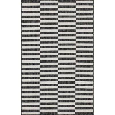 Striped Charcoal/Ivory Indoor / Outdoor Area Rug Wrought Studio Rug Size  Rectangle 5 x 8