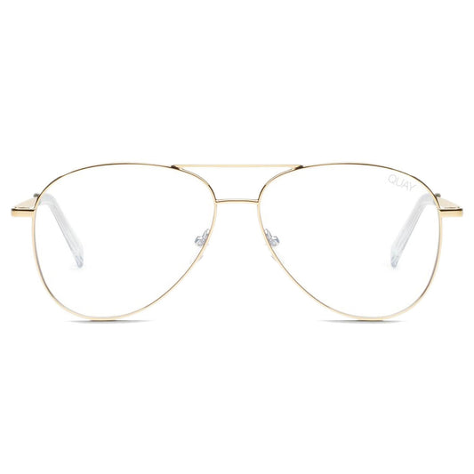 Quay Australia Still Standing Blue Light Aviator Glasses - Gold