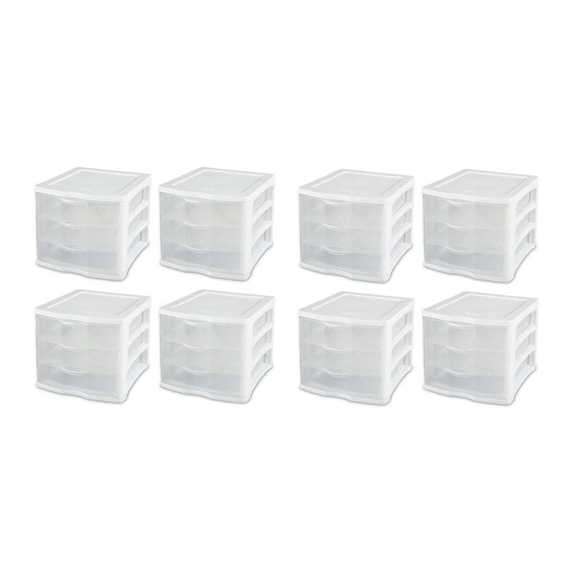 Sterilite Clearview Compact Portable 3 Drawer Storage Organizer Cabinet 8 Pack