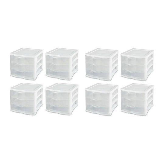 Sterilite Clearview Compact Portable 3 Drawer Storage Organizer Cabinet 8 Pack