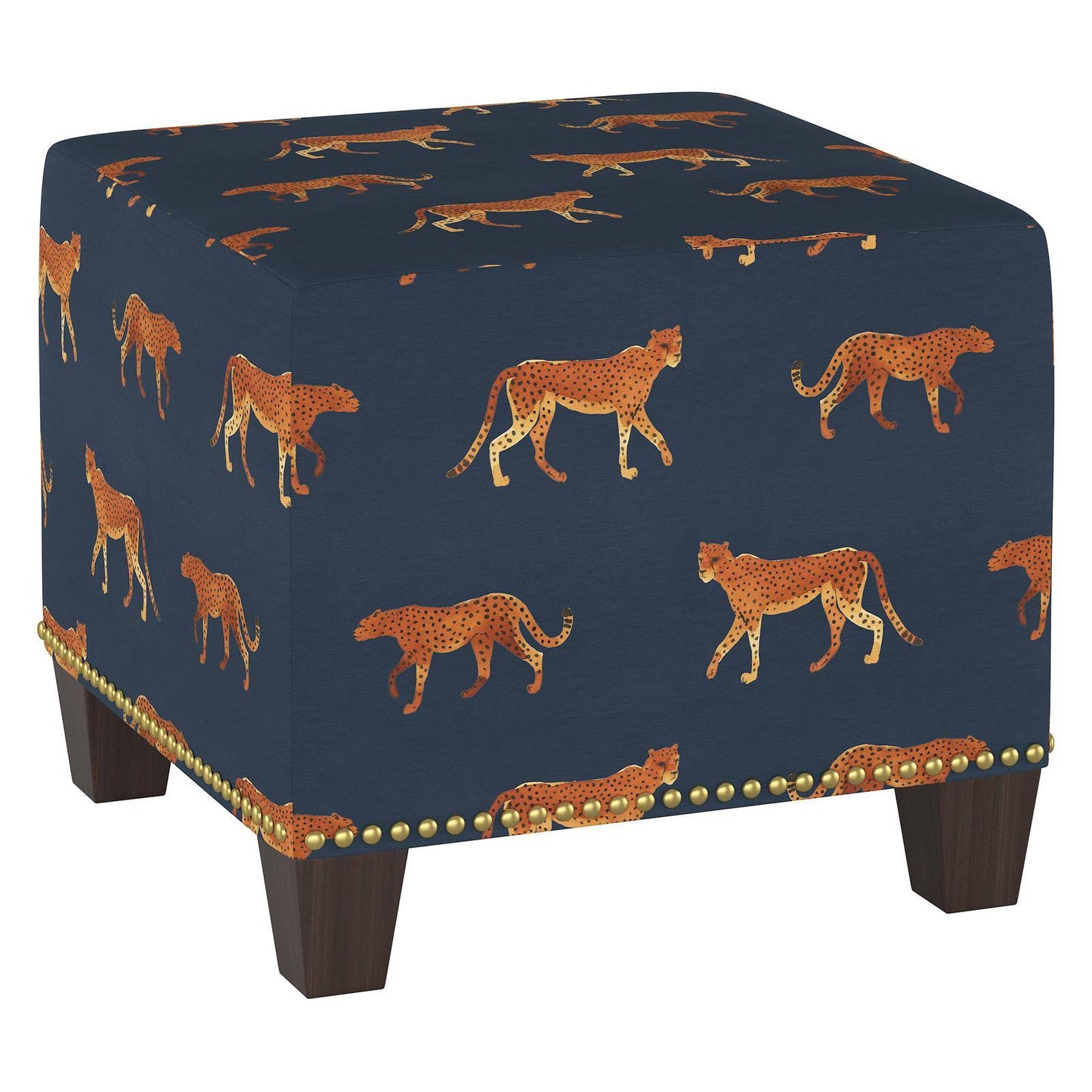 Skyline Furniture Nail Button Ottoman Cheetah Walk Navy