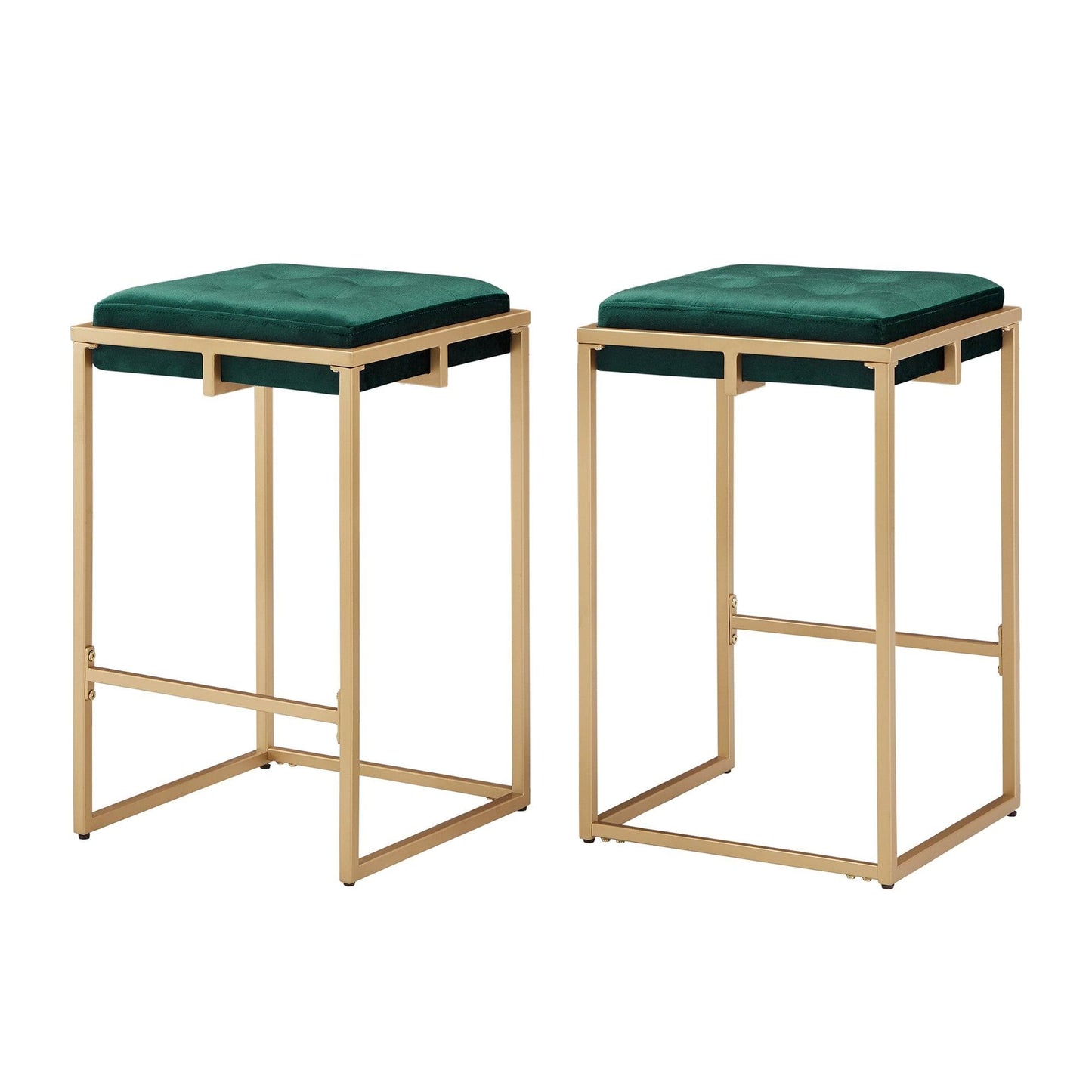 Perdita Gold Finish Velvet Button Tufted Bar Stools (Set of 2) by Inspire Q Bold - Green - Counter Height 24