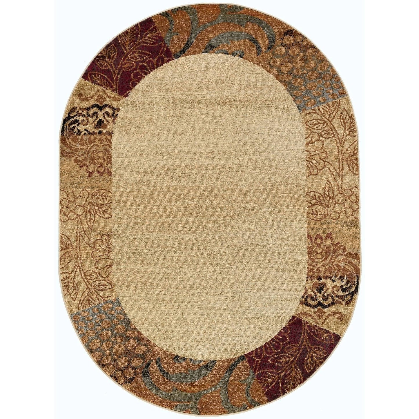 Alise Rugs Rhythm Transitional Floral Oval Area Rug - 53 x 73, Beige