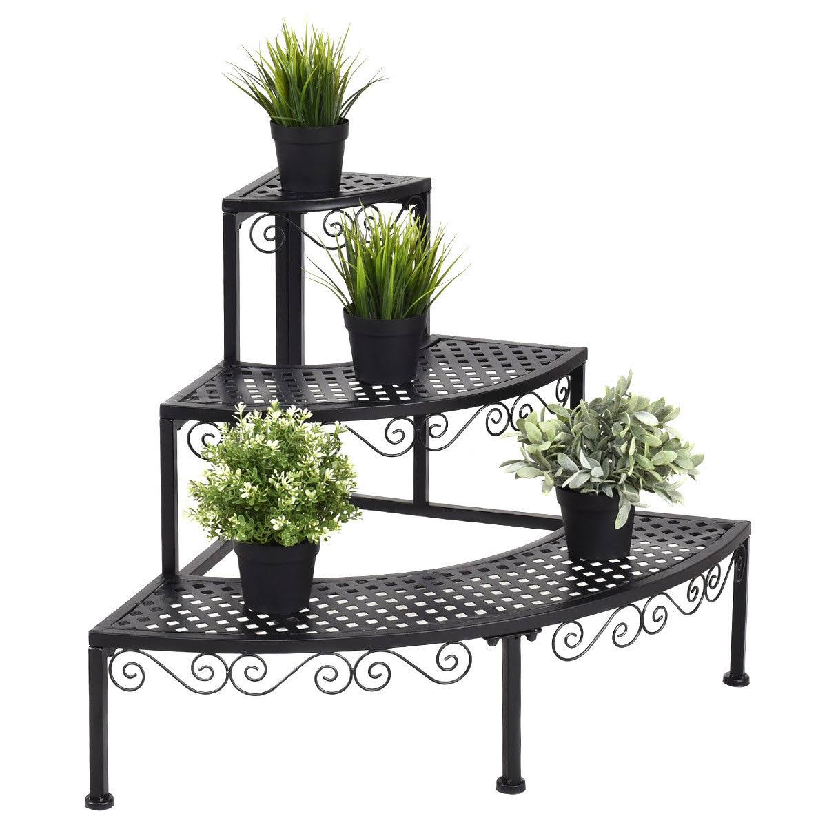 Costway Ironwork Fan-shaped 3-Tier Pot Plant Stand, Stair-Step Design to Accommodate More Greenery