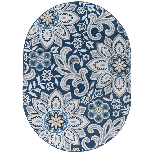 Alise Rugs Carrington Transitional Floral Area Rug - 53 x 73 Oval - Navy