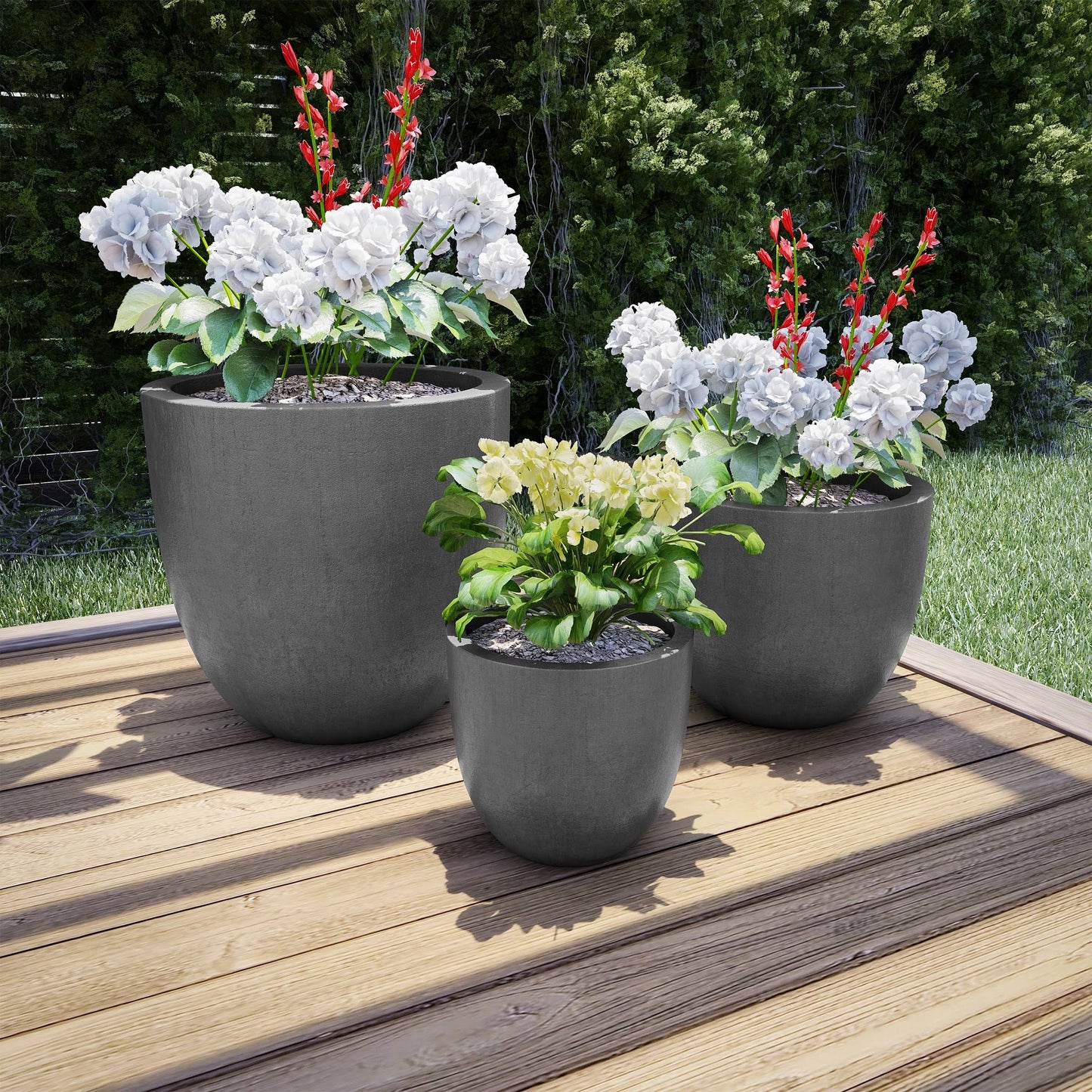 Pure Garden Set of 3 Fiber Clay Planters