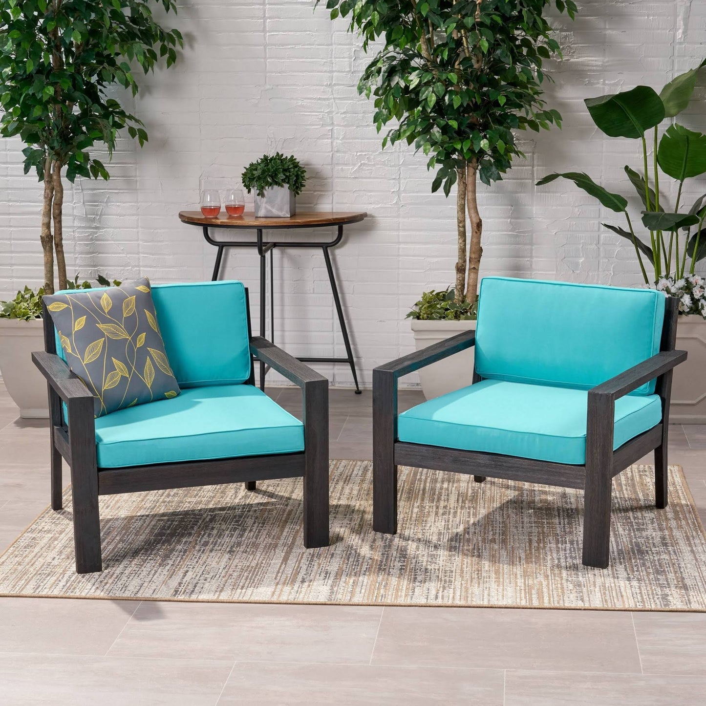 Santa Ana 2pk Acacia Wood Club Chairs Brushed Dark Gray/Teal - Christopher Knight Home