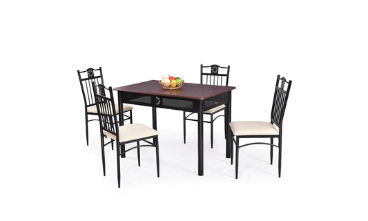 Costway 5 Piece Dining Set Wood Metal Table and 4 Chairs Kitchen Breakfast Furniture