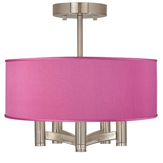 Possini Euro Design Pink Orchid Faux Silk Ava 5-Light Nickel Ceiling Light