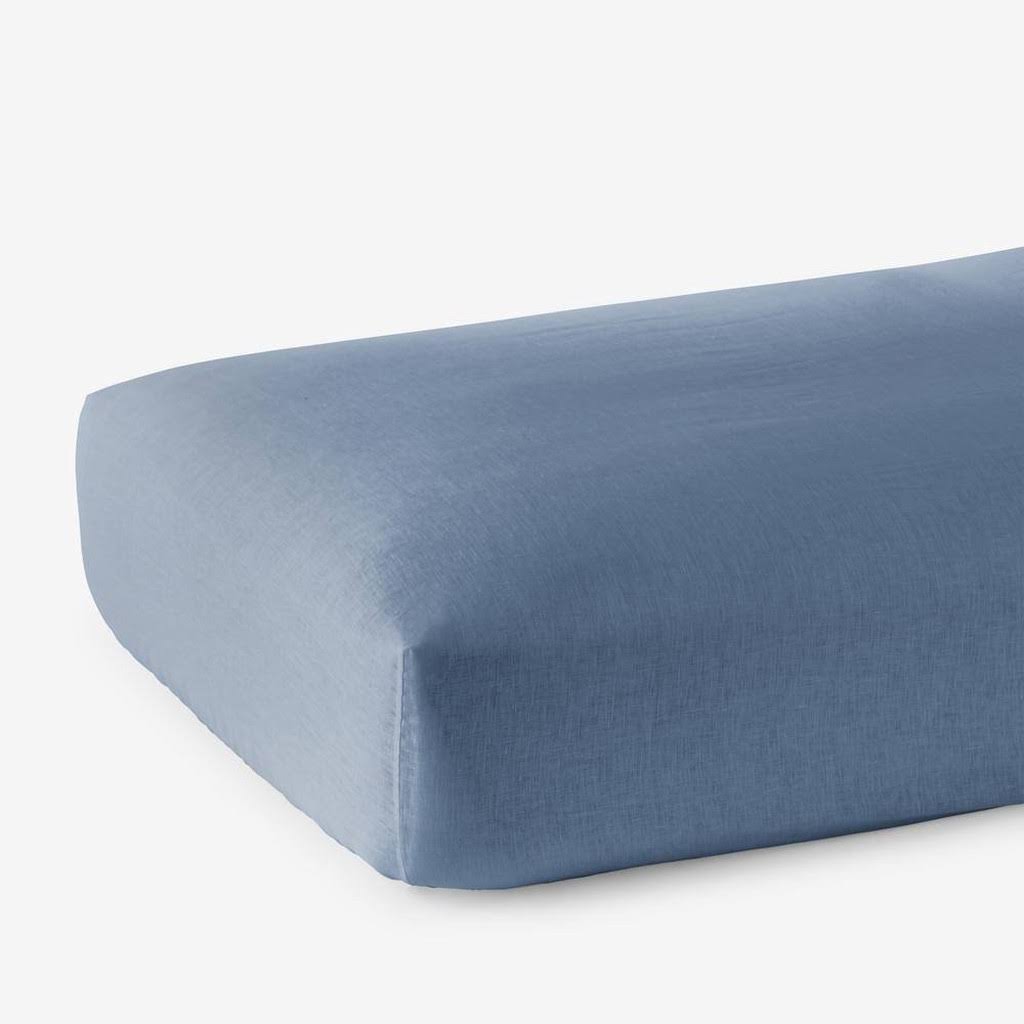 The Company Store Legends Hotel Relaxed Denim Blue Solid Linen Twin Fitted Sheet