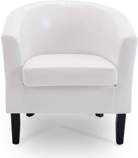 BELLEZE Club Chair Tub Faux Leather Armchair Seat Accent, White