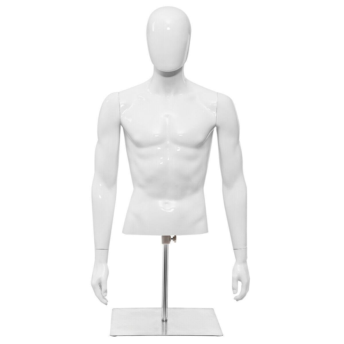 Plastic Half Body Head Turn Male Mannequin with Base