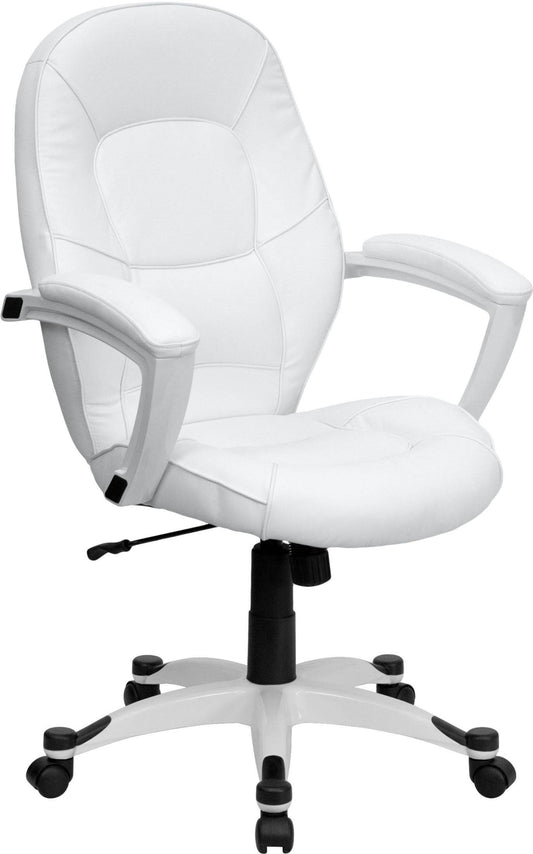 Flash Furniture Mid-Back White Leather Executive Swivel Office Chair