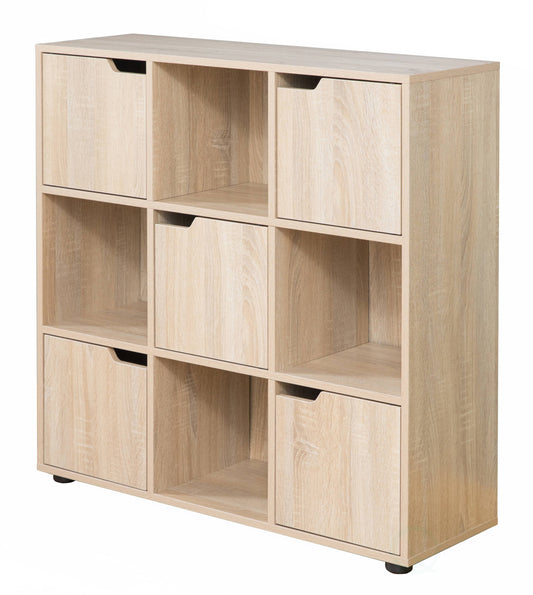 Basicwise 9 Cube Wooden Organizer with 5 Enclosed Doors and 4 Shelves