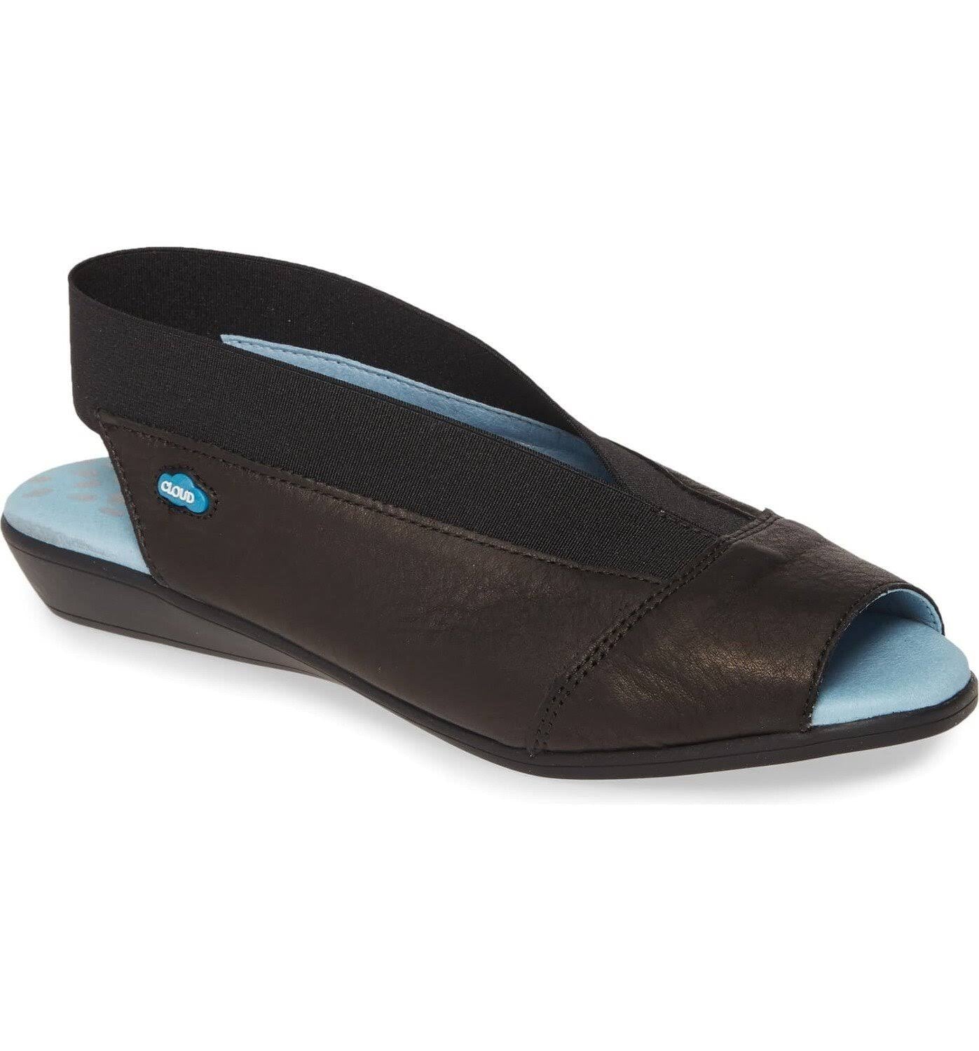 Cloud Caliber Black Leather Flat (Women)