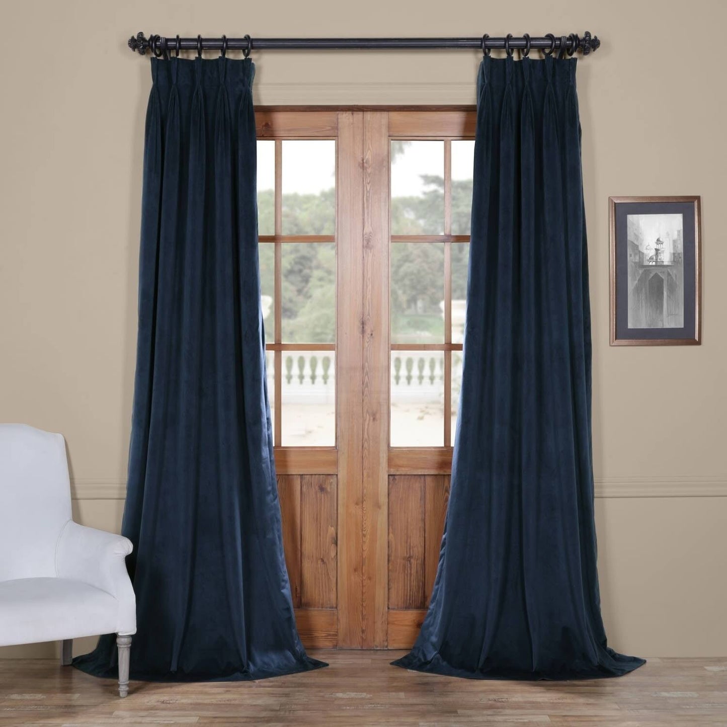 Exclusive Fabrics Furnishing Signature Pleated Blackout Velvet Curtain PANEL, Blue