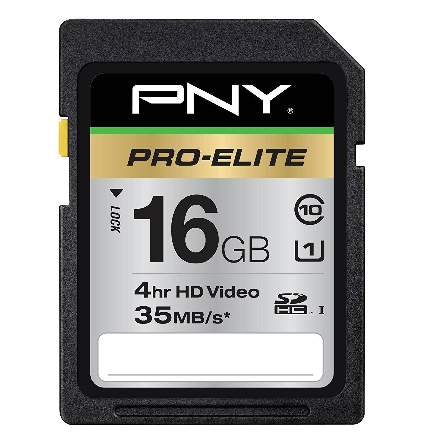 PNY Pro-Elite 16 GB High Speed SDHC CL10 Uhs-1 Rated Flash Memory (P-SDH16U1-30-GE)