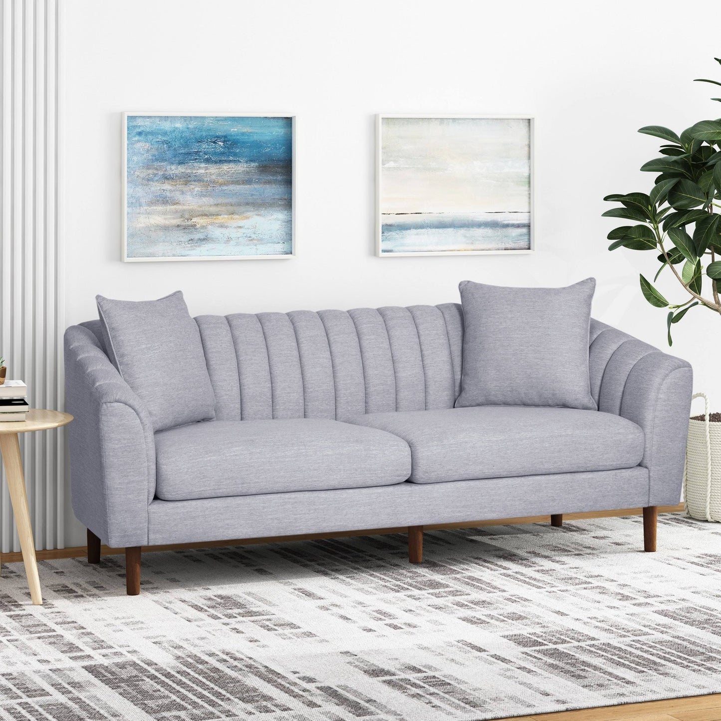 Ansonia Contemporary 3-Seater Fabric Sofa by Christopher Knight Home - Cloud Gray + Dark Brown