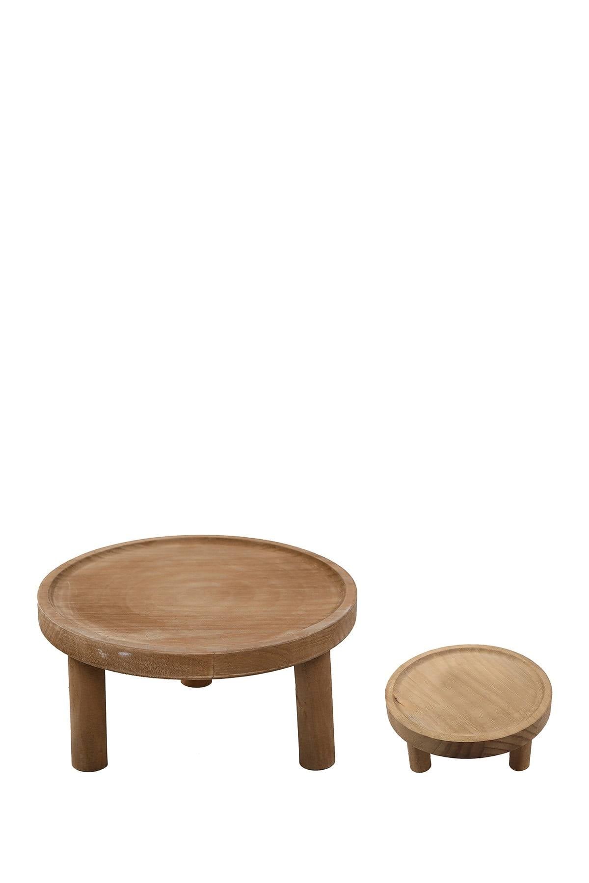 Flora Bunda 10 in. x 7 in. Footed Wood Plant Stand (Set of 2)