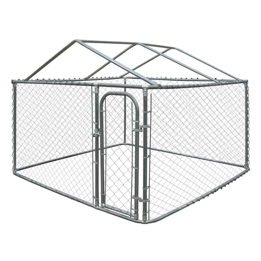 Aleko DK7X7X6RF Dog Kennel 7.5 x 7.5 x 6 Feet DIY Chain Link Box Kennel with Roof Frame