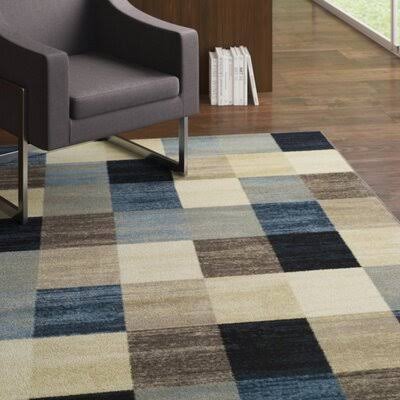 Ebern Designs Churchton Beige/Blue Area Rug, Size: Rectangle 5 x 8