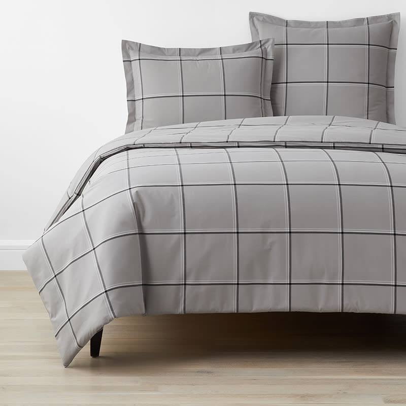 Company Cotton Window Pane Plaid Yarn-Dyed Percale Duvet Cover - Gray Multi, Size Twin | The Company Store