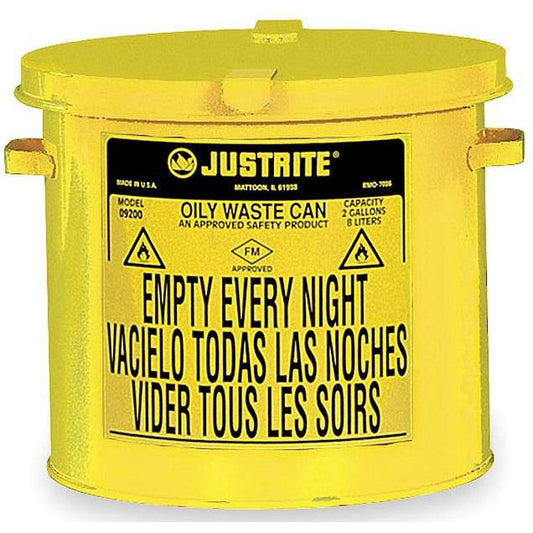 Countertop Oily Waste Can,2 Gal,yellow Justrite 09200Y