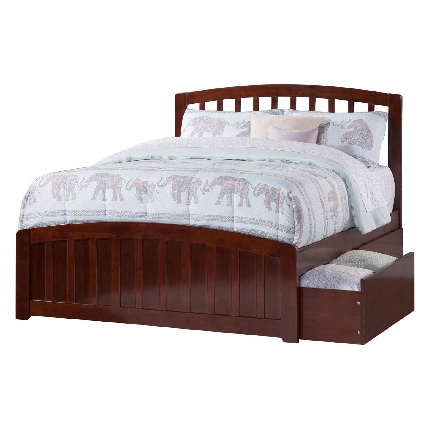 Atlantic Furniture Richmond Walnut Twin Platform Urban Trundle Bed with Matching Foot Board