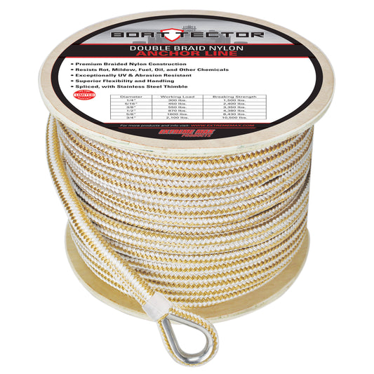 Extreme Max 3006.2267 BoatTector Double Braid Nylon Anchor Line with Thimble - 1/2