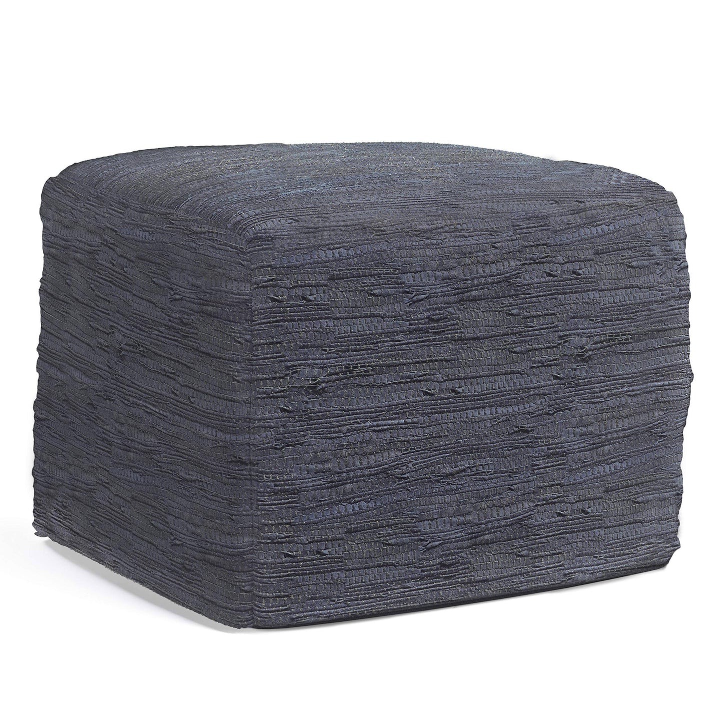 Simpli Home Fredrik Square Pouf in Dark Blue Woven Leather