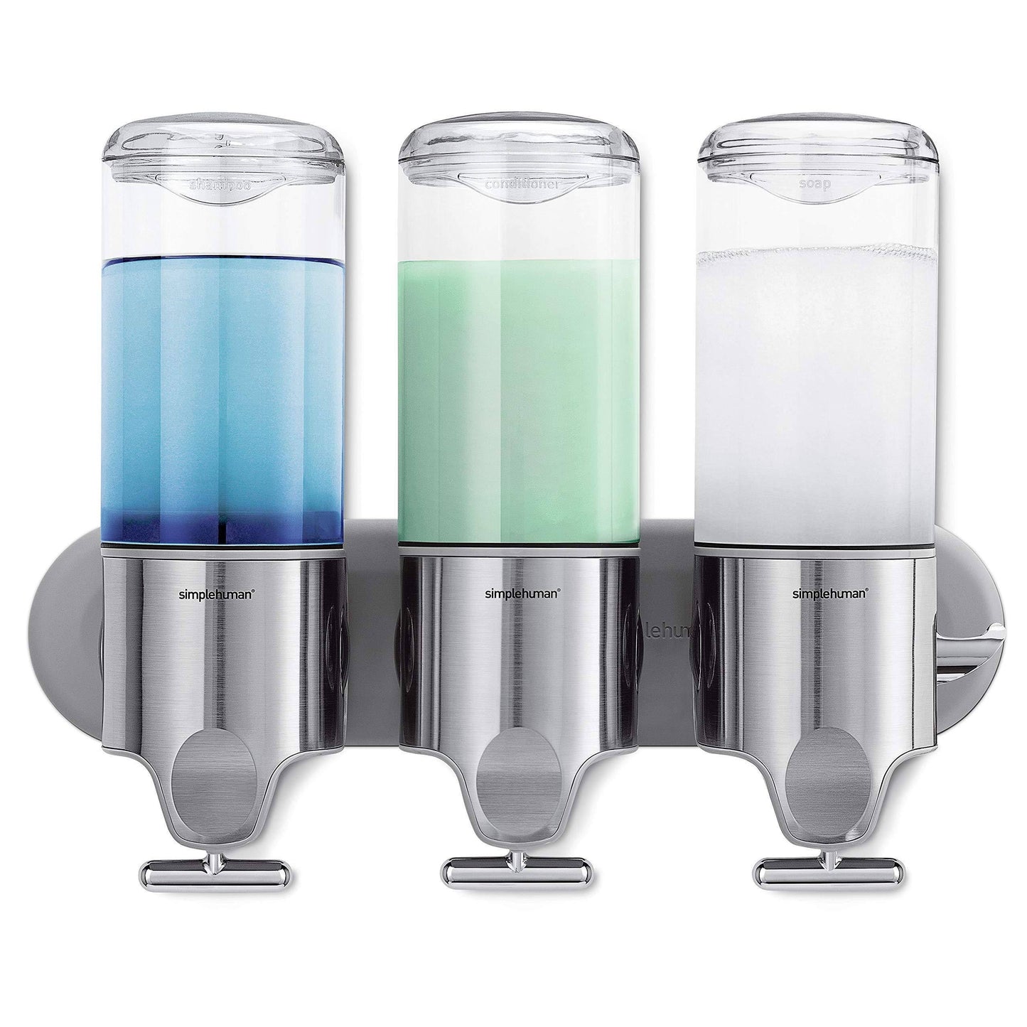 simplehuman Triple Wall Mount Shower Pump 3 x 15 fl oz Shampoo and Soap Dispensers Stainless Steel