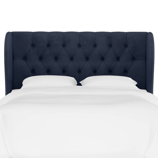 Skyline Brompton Tufted Wingback Velvet Headboard, Full, Navy