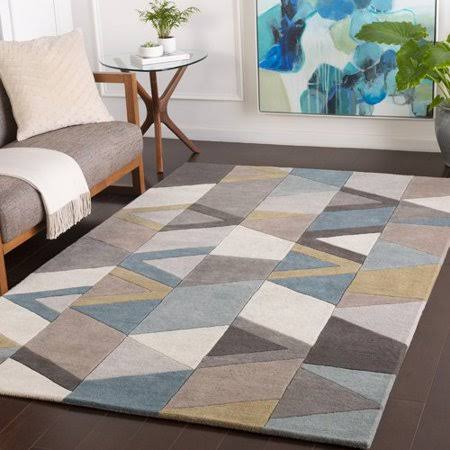 Corrigan Studio Premium Hand-Tufted Wool Charcoal/Blue Area Rug, Gray