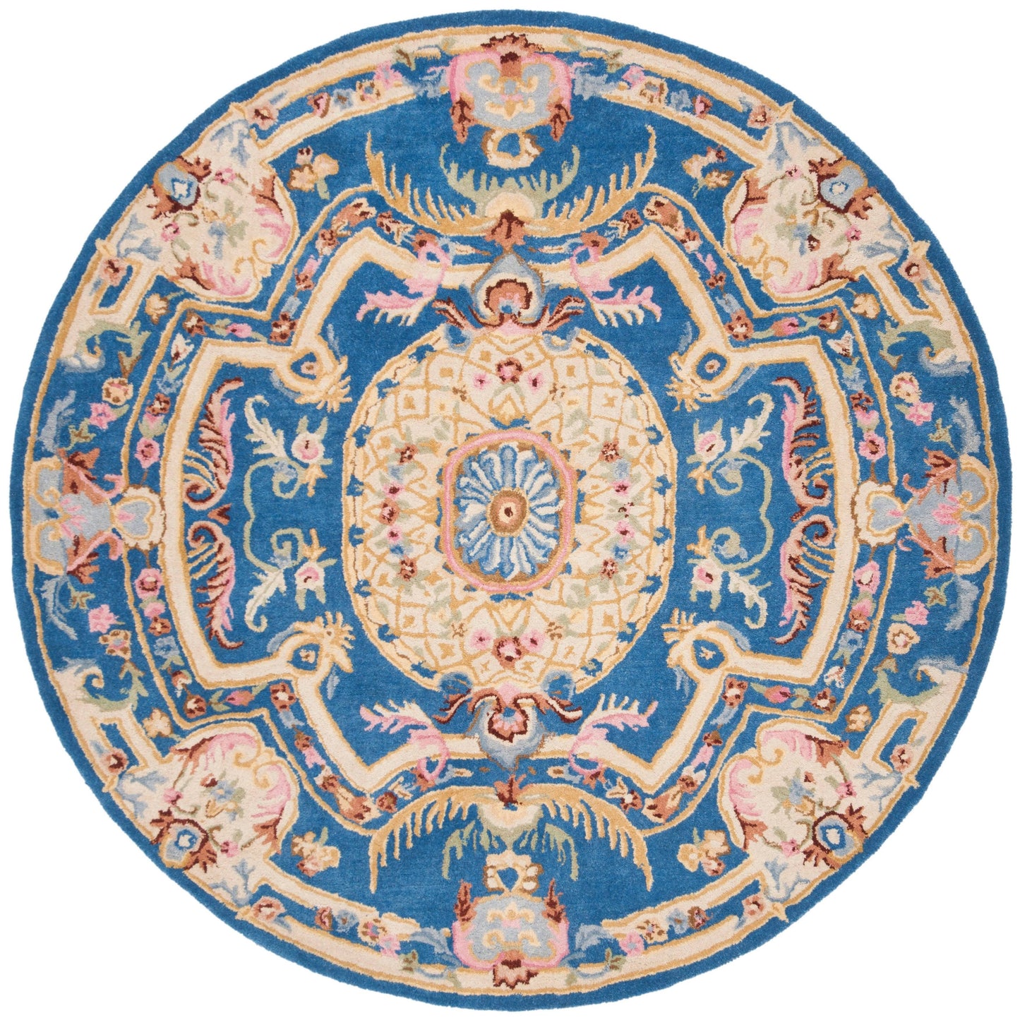 Safavieh Savonnerie 120 Area Rug | Blue / Ivory | 6 x 6 Round