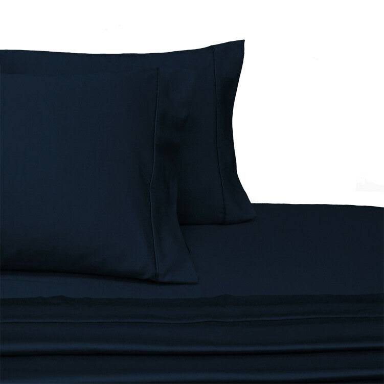 Royal Hotel Bedding Cotton Sheets, 3PC Bed Sheet Set, 100% Cotton, 300 Thread Count, Sateen Solid, Deep Pocket - Navy - Twin XL,