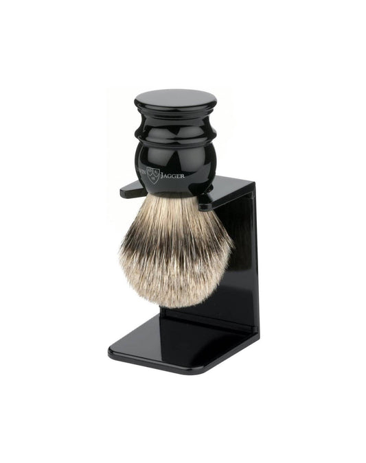 Edwin Jagger Imitation Ebony Silver Tip Shaving Brush with Stand Medium