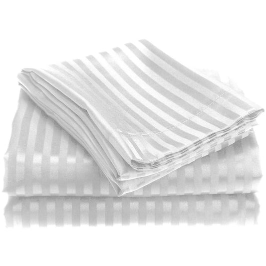 Plazatex 1800 Series Embossed Stripe Sheet Set Queen White