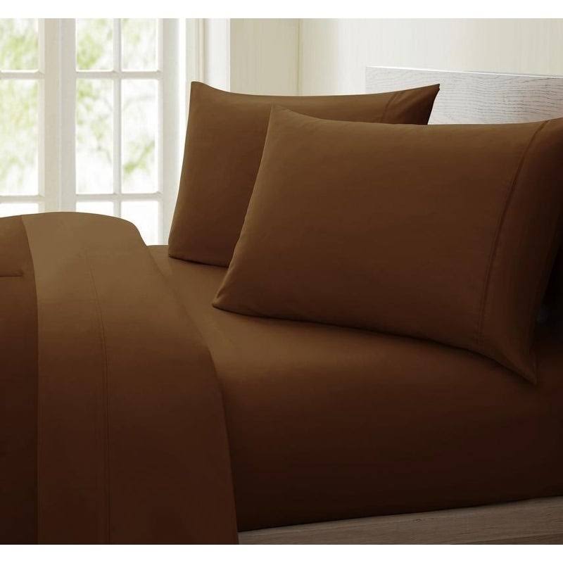 Porch den Jess 1000 Thread Count Cotton-Rich Deep Pocket Sheet Set - Brown - Full