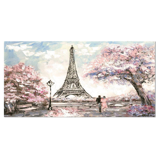 Designart Eiffel with Pink Flowers  Landscape Canvas Art Print, Size 40 inch x 20 inch