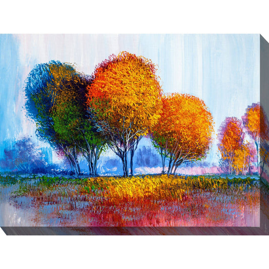 Blue and Yellow Bohemian Forest Outdoor Canvas Rectangular Wall Art Decor 30